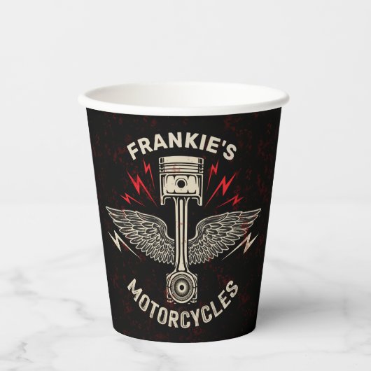名前をカスタムするオートバイピストンウイングバイクもしくは自転車に乗る人車庫 紙コップ (正面)