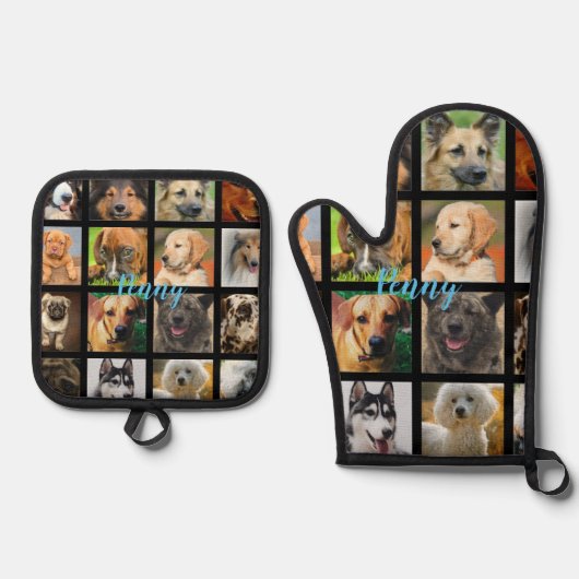 名前をカスタムするオーブン犬用手袋 鍋つかみ&鍋敷きセット (正面)