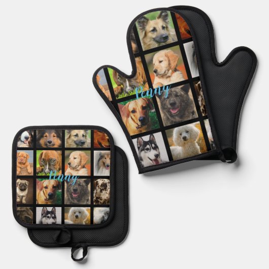名前をカスタムするオーブン犬用手袋 鍋つかみ&鍋敷きセット (正面/裏面)