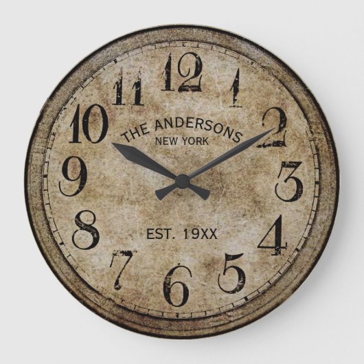 名前をカスタムするオールドレトロ動揺してヴィンテージクラシック ラウンド壁時計 (正面)