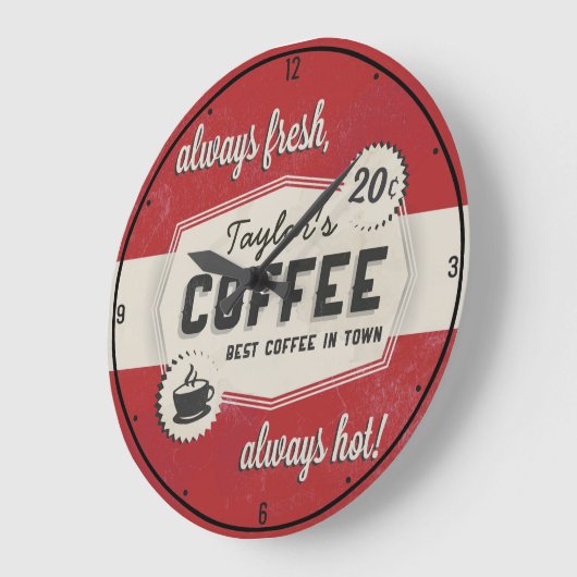 名前をカスタムするオールドレトロ50のコーヒーショップダイナー ラージ壁時計 (傾斜)