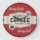 名前をカスタムするオールドレトロ50のコーヒーショップダイナー ラージ壁時計 (正面)