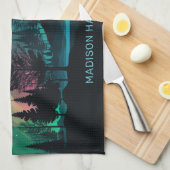 名前をカスタムするオーロラボレリスイラストレーション キッチンタオル (四つ折り)