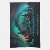 名前をカスタムするオーロラボレリスイラストレーション キッチンタオル (縦)