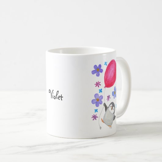 名前をカスタムするカウトベビーペンギン保持気球 コーヒーマグカップ (正面右)