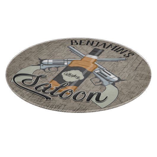 名前をカスタムするカウボーイリボルバーガンウィスキーサロン カッティングボード (角)