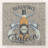 名前をカスタムするカウボーイリボルバーガンウィスキーサロン ガラスコースター (正面)