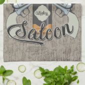 名前をカスタムするカウボーイリボルバーガンウィスキーサロン キッチンタオル (折り畳み)