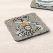 名前をカスタムするカウボーイリボルバーガンウィスキーサロン コースター (左側)