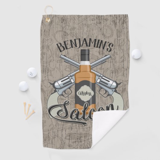 名前をカスタムするカウボーイリボルバーガンウィスキーサロン ゴルフタオル (インサイチュ)