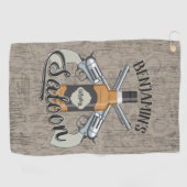 名前をカスタムするカウボーイリボルバーガンウィスキーサロン ゴルフタオル (横)