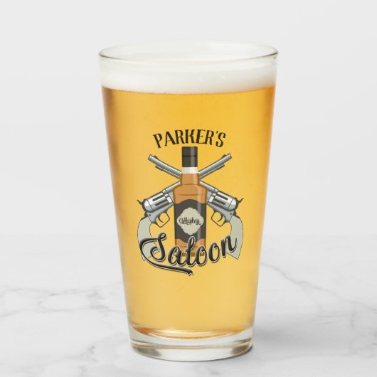 名前をカスタムするカウボーイリボルバーガンウィスキーサロン タンブラーグラス (ドリンク正面)