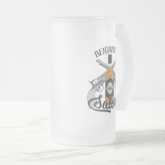 名前をカスタムするカウボーイリボルバーガンウィスキーサロン フロストグラスビールジョッキ (正面右)