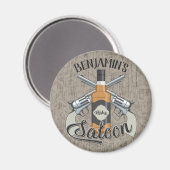 名前をカスタムするカウボーイリボルバーガンウィスキーサロン マグネット (正面/裏面)