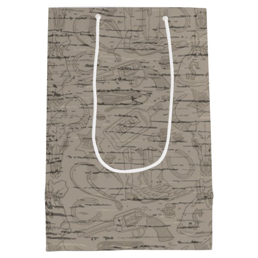 名前をカスタムするカウボーイリボルバーガンウィスキーサロン ミディアムペーパーバッグ (裏面)