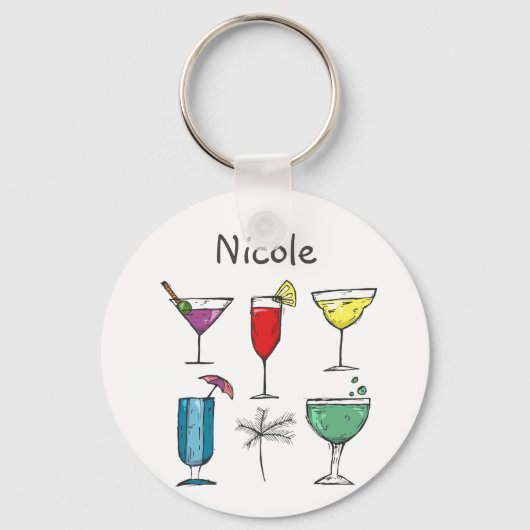 名前をカスタムするカクテルアルコールドリンクサマーおもしろい キーホルダー (正面)
