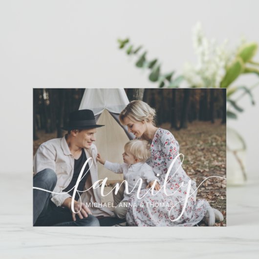 名前をカスタムするカスタム付き家族の写真 シーズンカード (スタンド正面)
