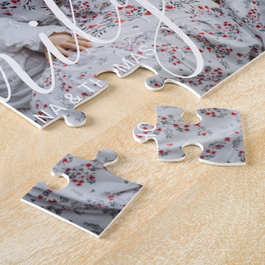 名前をカスタムするカスタム付き家族の写真 ジグソーパズル (側面)