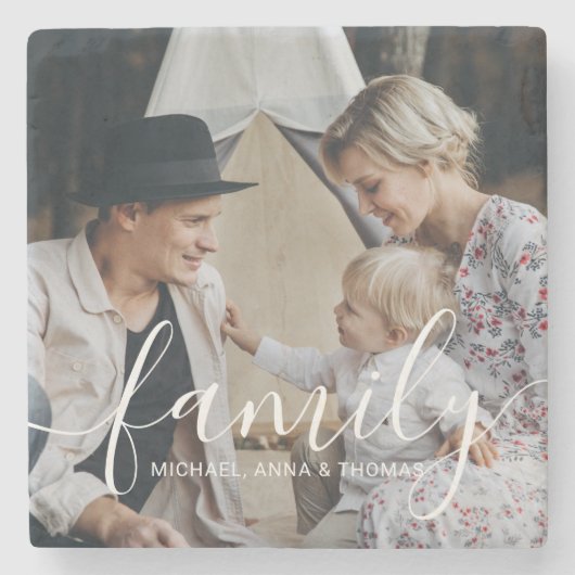 名前をカスタムするカスタム付き家族写真 ストーンコースター (正面)