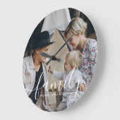 名前をカスタムするカスタム付き家族写真 ラージ壁時計 (傾斜)