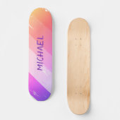 名前をカスタムするカッコいいレトロ紫ブラシストローク スケートボード (正面)