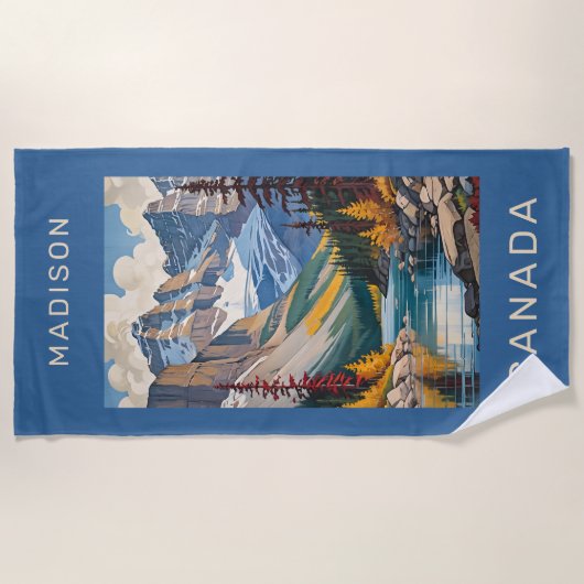 名前をカスタムするカナダ旅行ポスター ビーチタオル (正面)