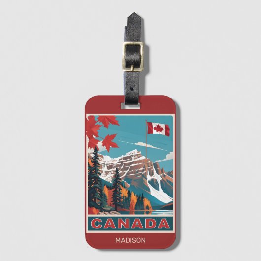 名前をカスタムするカナダ旅行ポスター ラゲッジタグ (正面縦)