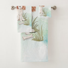 名前をカスタムするカバリヤキングチャールズスパニエル犬ペットドッグ バスタオルセット