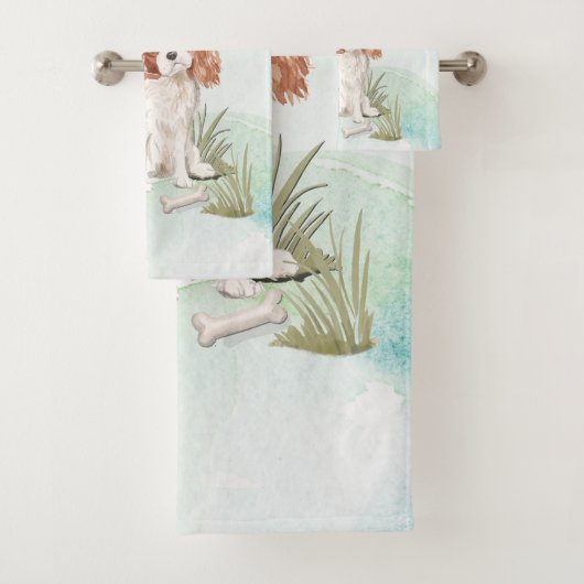 名前をカスタムするカバリヤキングチャールズスパニエル犬ペットドッグ バスタオルセット (インサイチュ)