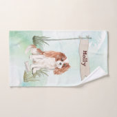 名前をカスタムするカバリヤキングチャールズスパニエル犬ペットドッグ バスタオルセット (ハンドタオル)