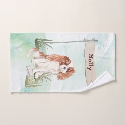 名前をカスタムするカバリヤキングチャールズスパニエル犬ペットドッグ バスタオルセット (ハンドタオル)