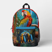 名前をカスタムするカラフルオウム プリントバックパック (正面)