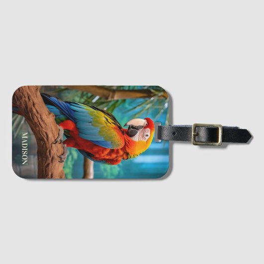 名前をカスタムするカラフルオウム ラゲッジタグ (正面横)