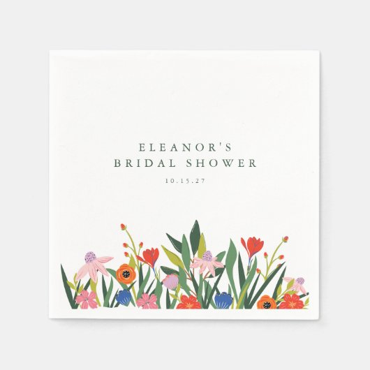 名前をカスタムするカラフルガーデンフローラブライダルシャワー スタンダードカクテルナプキン (正面)