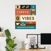 名前をカスタムするカラフルコーヒー引用文 ポスター (ホームオフィス)
