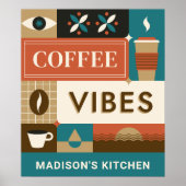 名前をカスタムするカラフルコーヒー引用文 ポスター (正面)