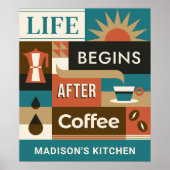 名前をカスタムするカラフルコーヒー引用文 ポスター (正面)