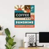 名前をカスタムするカラフルコーヒー引用文 ポスター (ホームオフィス)