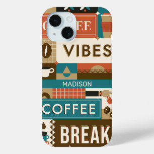 名前をカスタムするカラフルコーヒー引用文 iPhone 15ケース