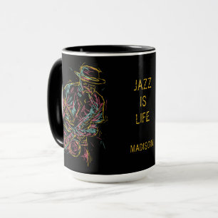 名前をカスタムするカラフルジャズ奏者 マグカップ