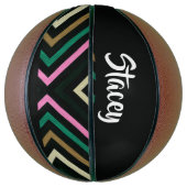 名前をカスタムするカラフルストライプオンブラック バスケットボール (縦)