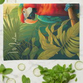 名前をカスタムするカラフルパロット キッチンタオル (折り畳み)