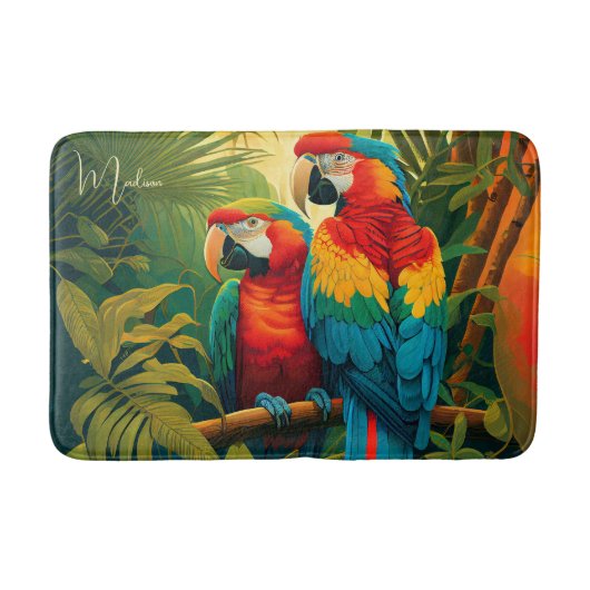 名前をカスタムするカラフルパロット バスマット (正面)