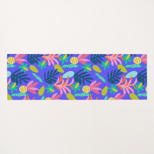 名前をカスタムするカラフルフローラモダン青 ヨガマット (裏面(横))