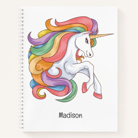 名前をカスタムするカラフルユニコーン ノートブック (正面)