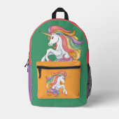 名前をカスタムするカラフルユニコーン プリントバックパック (正面)