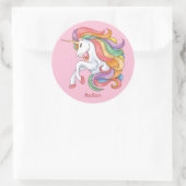 名前をカスタムするカラフルユニコーン ラウンドシール (バッグ)