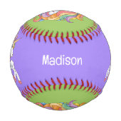 名前をカスタムするカラフルユニコーン 野球ボール (裏面)