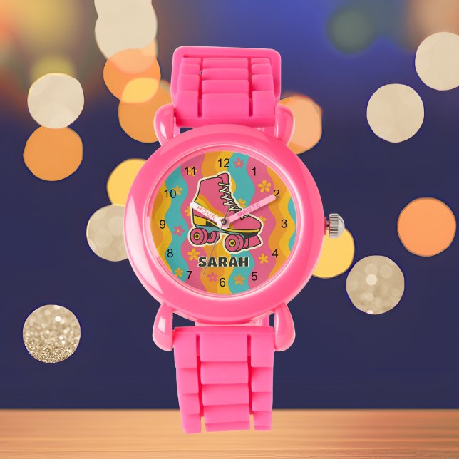 名前をカスタムするカラフルローラスケートで滑るガールキッズ 腕時計 (Custom Name Colorful Roller Skating Girl Kids Watch
)