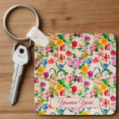 名前をカスタムするカラフルワイルドフラワーフェミニンピンク キーホルダー